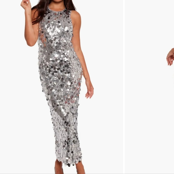 Petal & Pup Silver Sequin Midi Dress - Picture 1 of 14